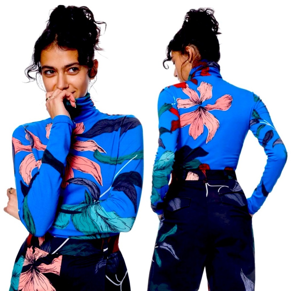 The Kit Turtleneck Azure Upstate Florals Long Sleeve Shirt